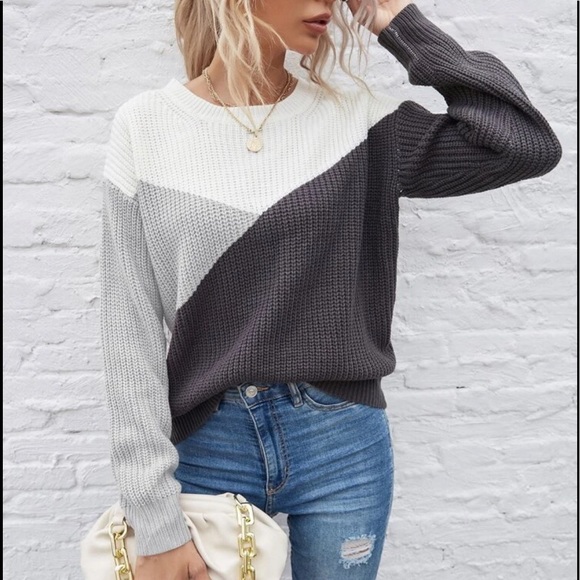 Rust charcoal color block knit sweater - Picture 4 of 7